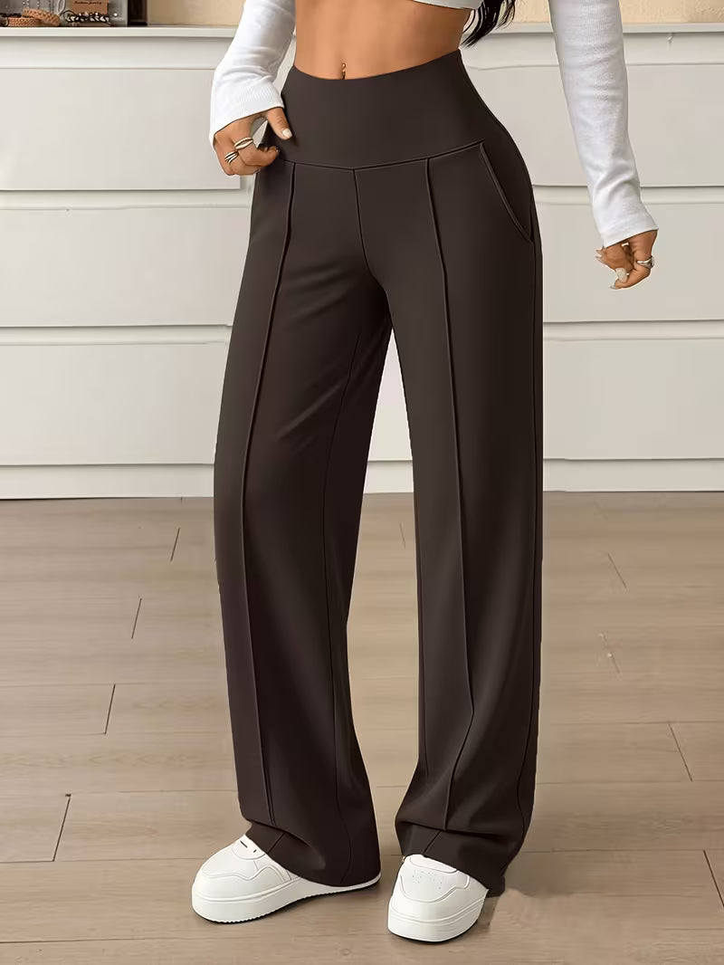 Vera — Pantalón Ancho de Tiro Alto con Cintura Moldeadora