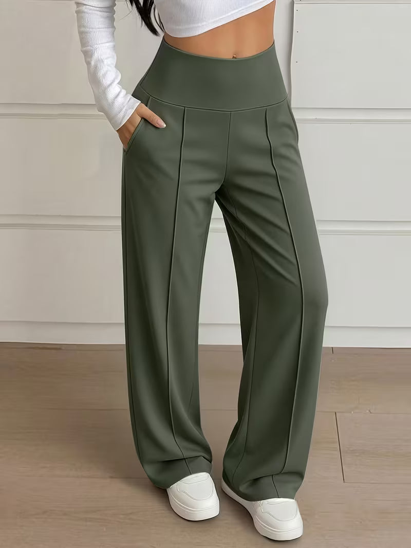 Vera — Pantalón Ancho de Tiro Alto con Cintura Moldeadora