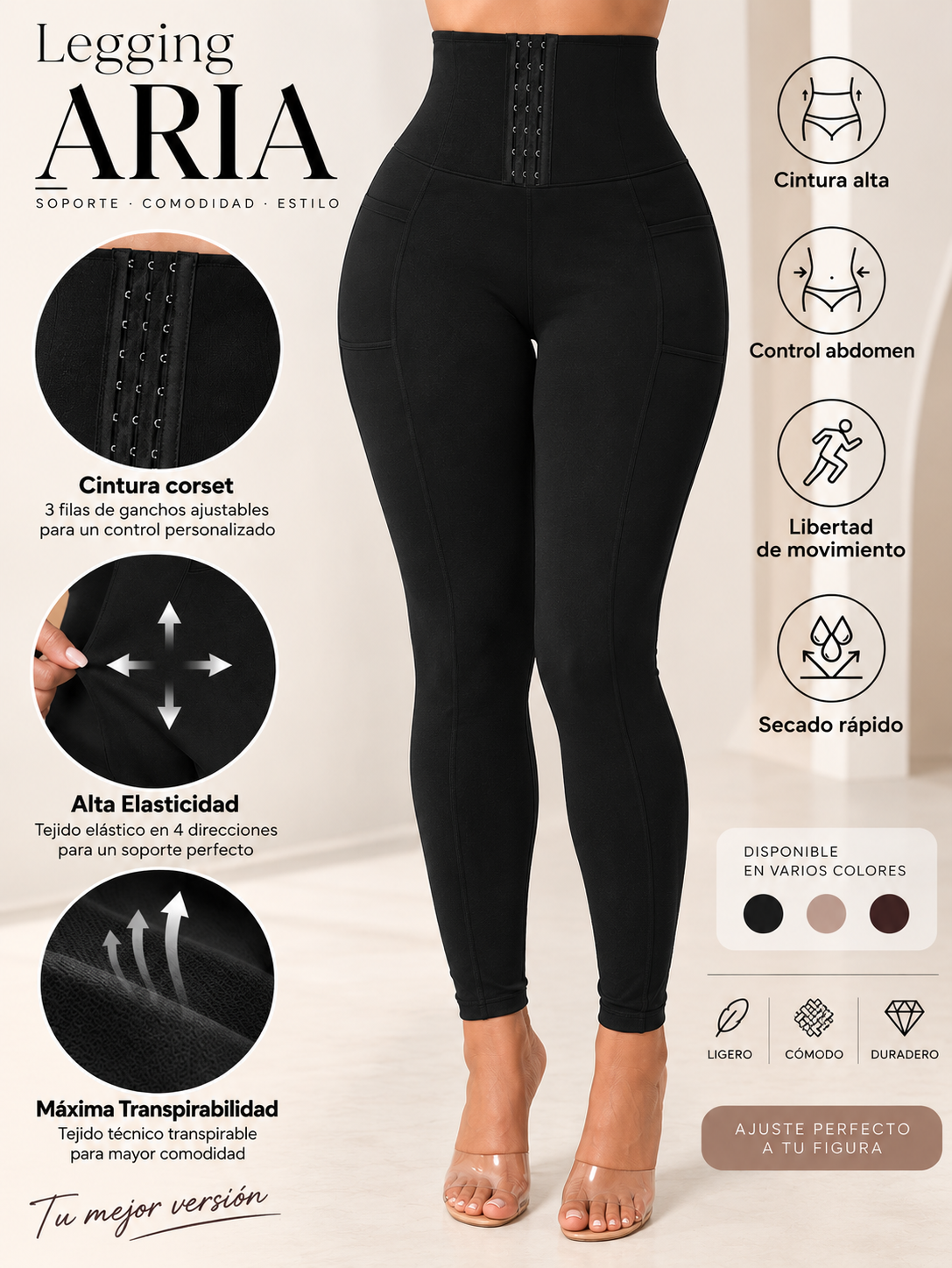 Legging Faja Push Up con Cintura de Ganchos